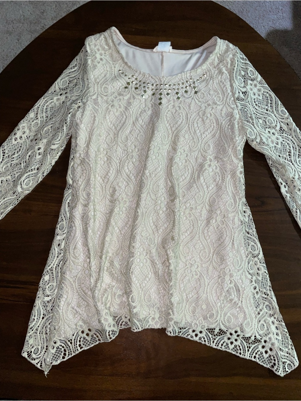 Brittany Black Ivory Lace Tunic with Rhinestone Accent